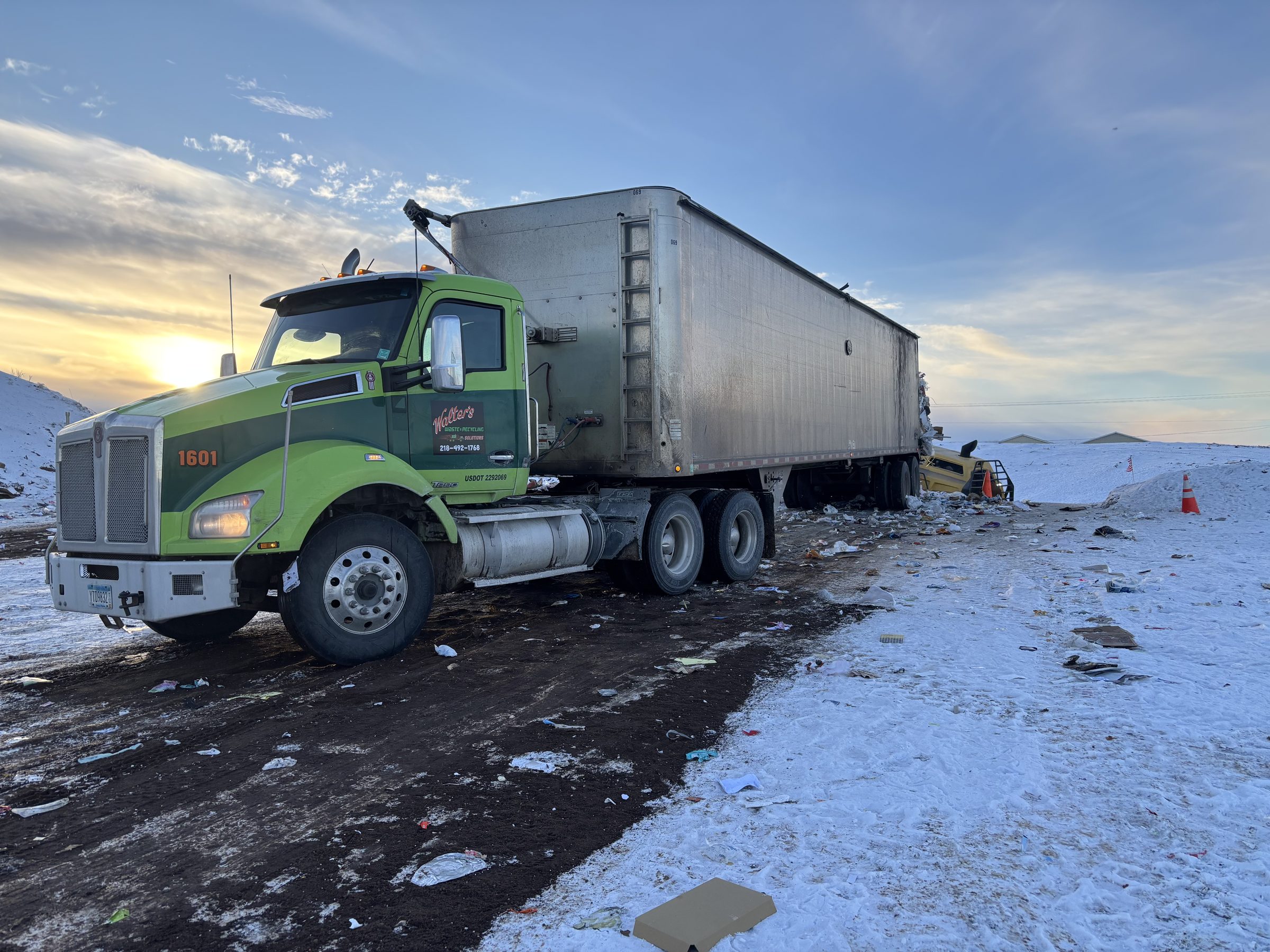 Walter's tractor-trailer at sunset